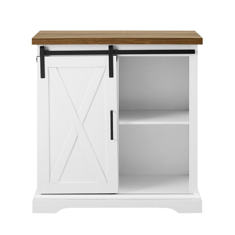 2 Piece Farmhouse Barn Door TV Stand and Buffet Table Set in White