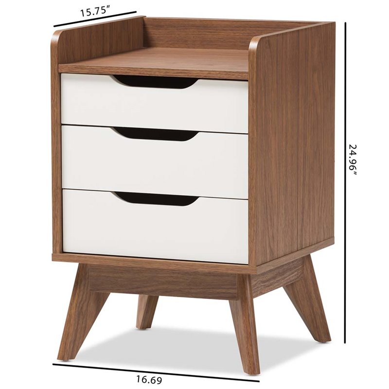 Home Square 3 Piece Modern Dresser and Nightstand Set in White and Walnut