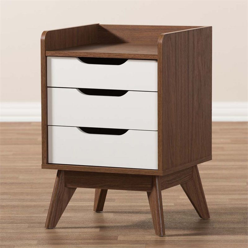 Home Square 3 Piece Modern Dresser and Nightstand Set in White and Walnut