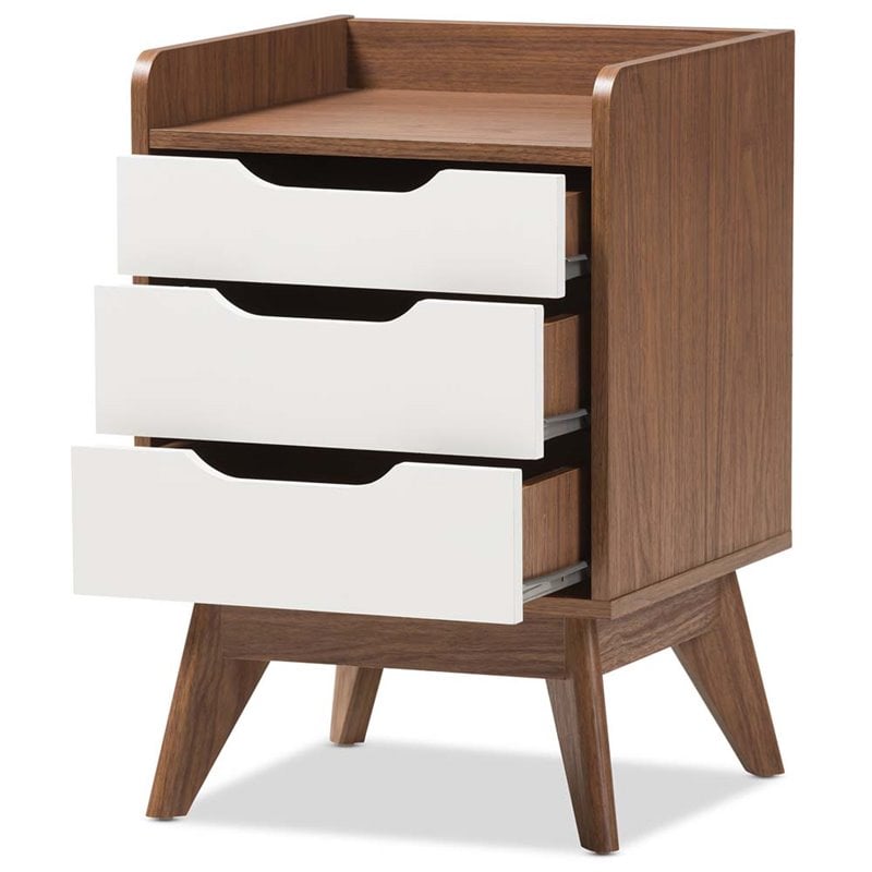 Home Square 3 Piece Modern Dresser and Nightstand Set in White and Walnut
