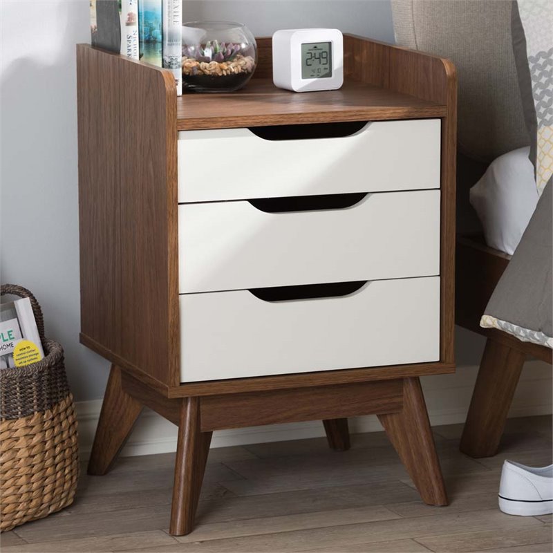 Home Square 3 Piece Modern Dresser and Nightstand Set in White and Walnut