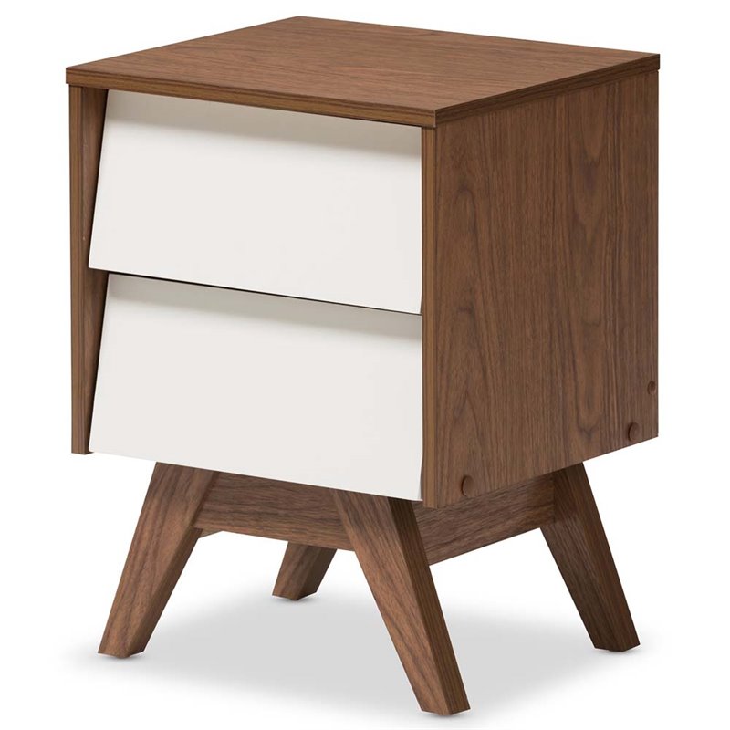 Home Square 2 Piece Engineered Wood 2-Drawer Nightstand Set in White/Walnut
