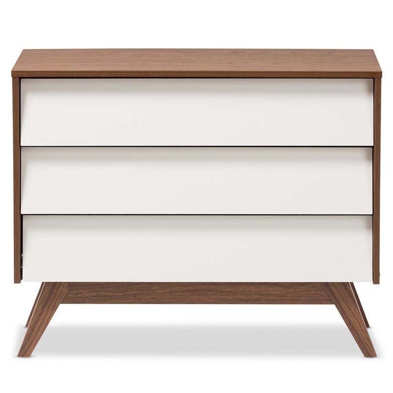 Home Square 3 Piece Chest and 2 Nightstands Bedroom Set in White/Walnut