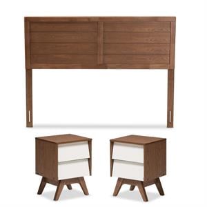 Home Square 3 Piece Queen Headboard and Nightstand Bedroom Set in Walnut