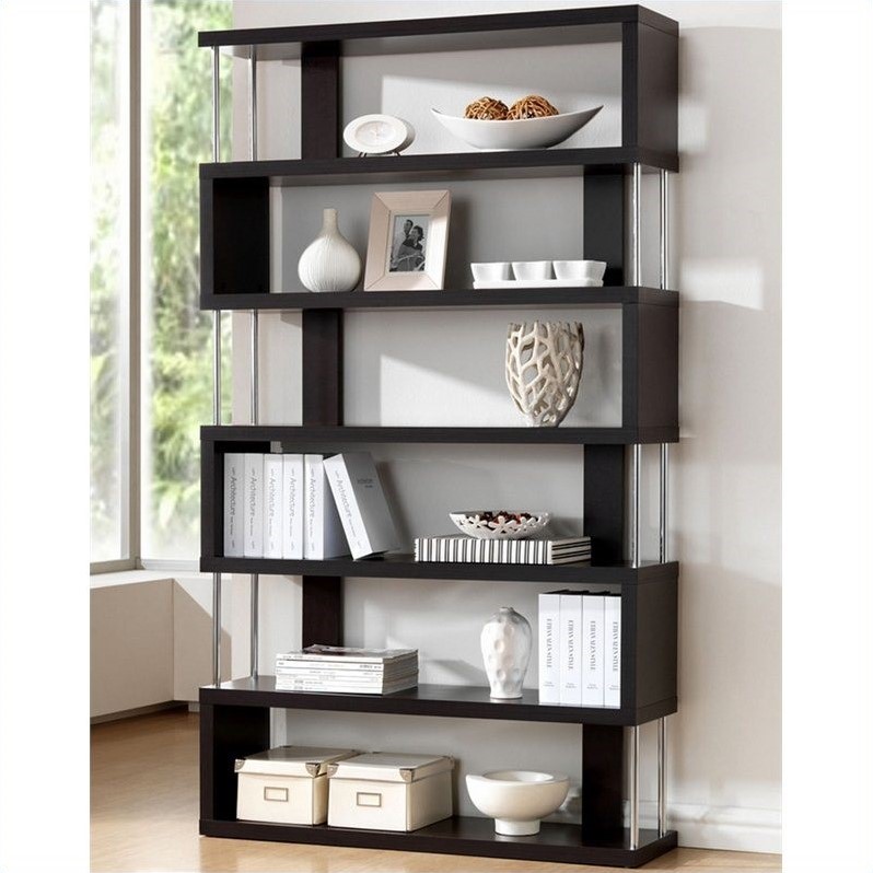Home Square 2 Piece Engineered Wood 3 Shelf and 6 Shelf Bookcase Set Dark Brown
