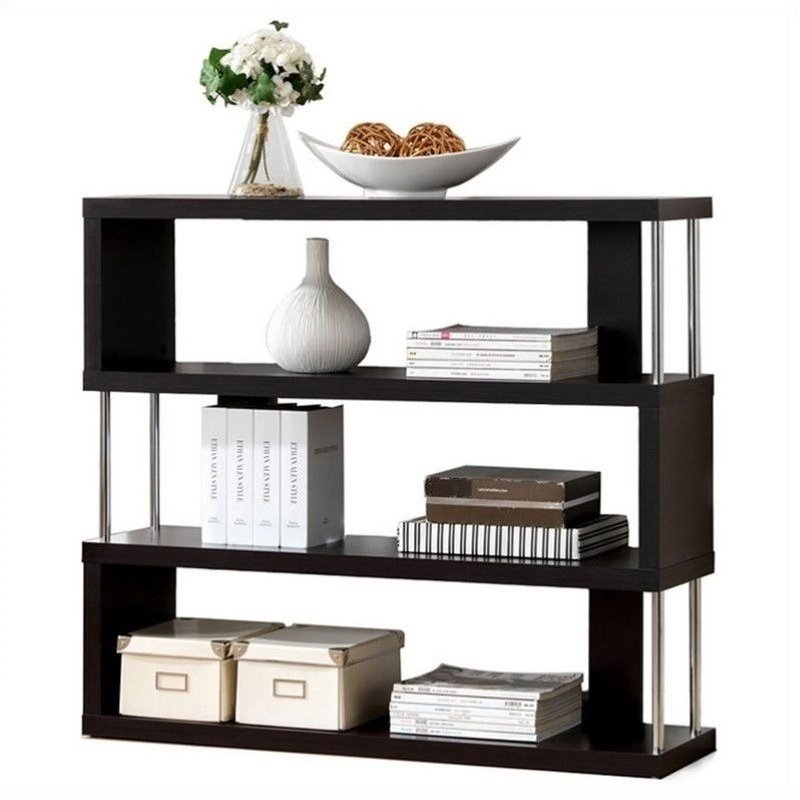 Home Square 2 Piece Engineered Wood 3 Shelf and 6 Shelf Bookcase Set Dark Brown