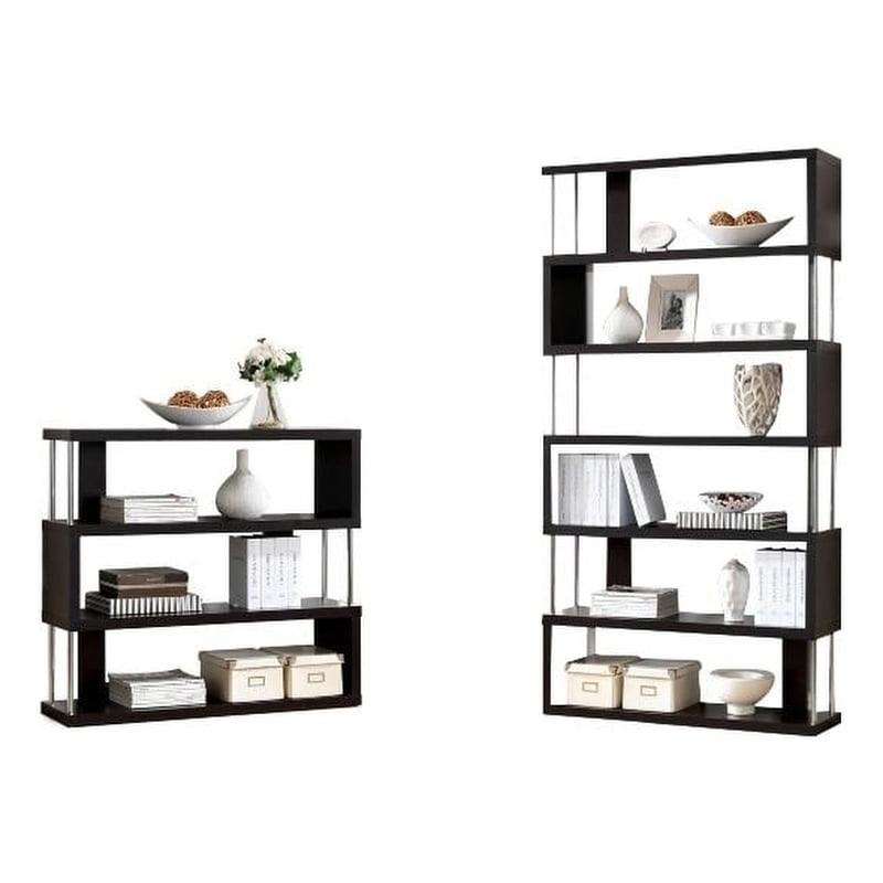 Home Square 2 Piece Engineered Wood 3 Shelf and 6 Shelf Bookcase Set Dark Brown