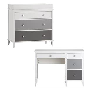 Home Square 2 Piece Kids Bedroom Set with Desk and 3 Drawer Changing Table