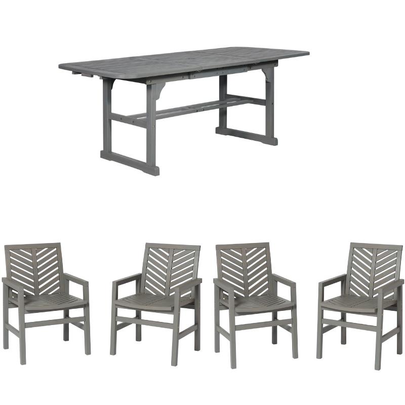 Home Square 3 Piece Patio Set with Extendable Dining Table and 4 Chairs in Gray
