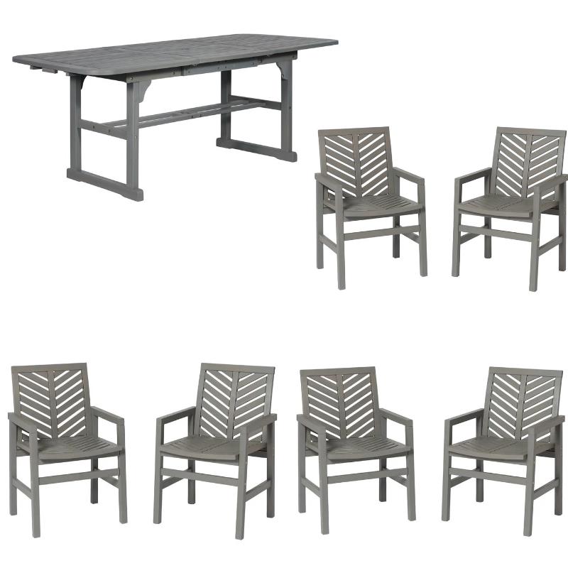 Home Square 4 Piece Patio Set with Extendable Table and 6 Chairs in Gray Wash