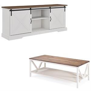 Home Square 2 Piece Living Room Set with 70&quot TV Stand and 48&quot Coffee Table