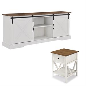 Home Square 2 Piece Living Room Set with 70&quot TV Stand and End Table in White