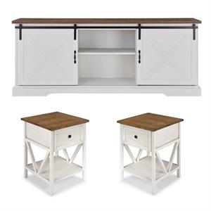 Home Square 3 Piece Living Room Set with 70&quot TV Stand and 2 End Tables in White
