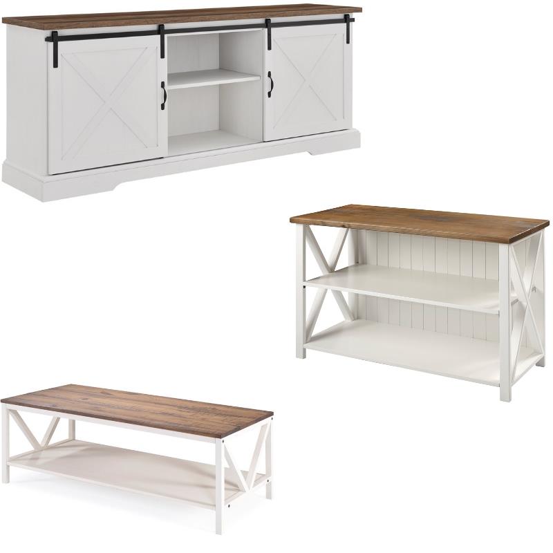 Home Square 3 Piece Living Room Set with 2 TV Stands and Coffee Table in White