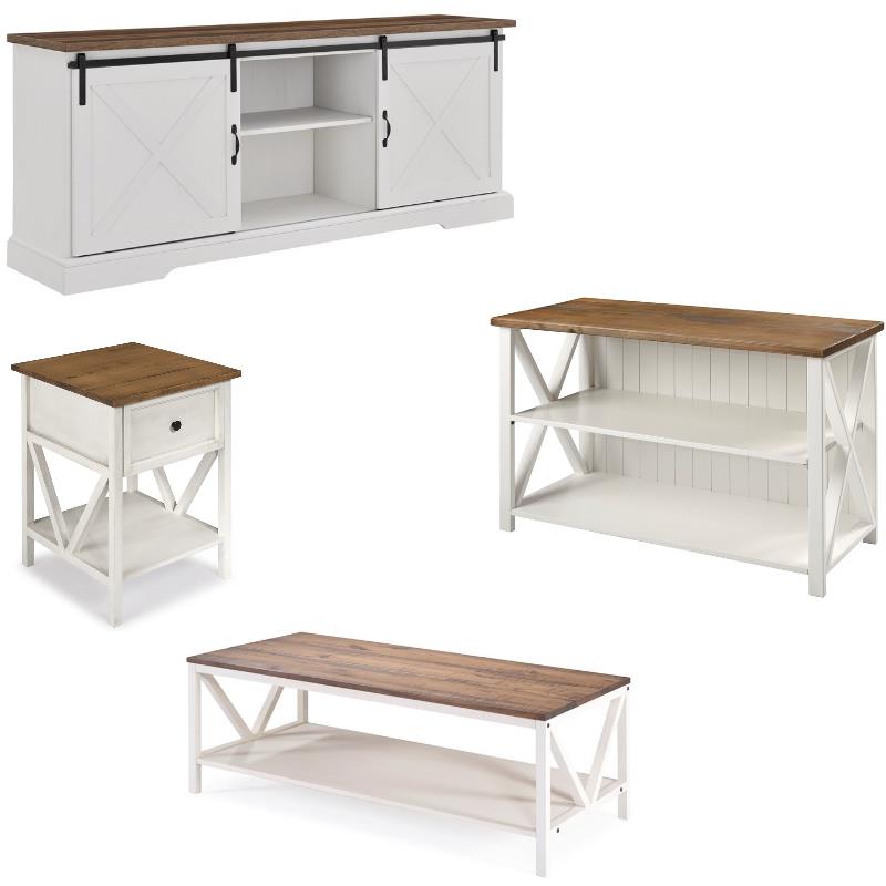 Home Square 4 Piece Living Room Set with 2 TV Stands End Table and Coffee Table