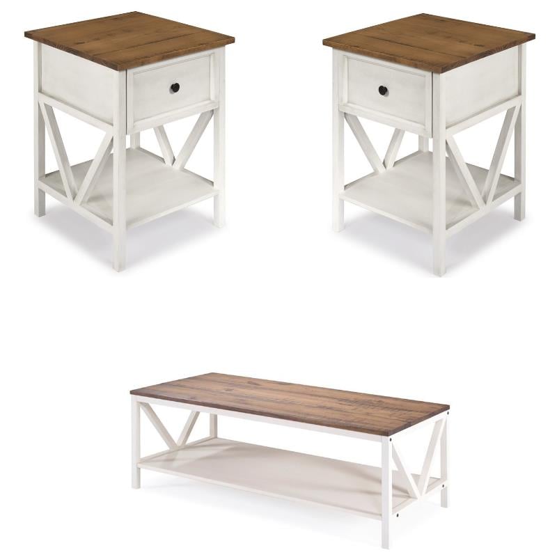 Home Square 2 Piece Living Room Set with 2 End Tables and Coffee Table in White