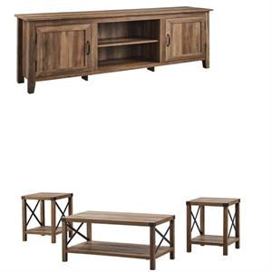 Home Square 2 Piece Set with 70&quot TV S and and 3 Piece Coffee Table Set in Oak