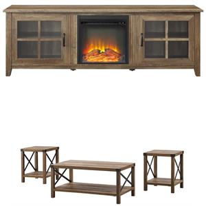 Home Square 2 Piece Set with 70&quot Fireplace TV Stand and 3 Piece Coffee Table Set