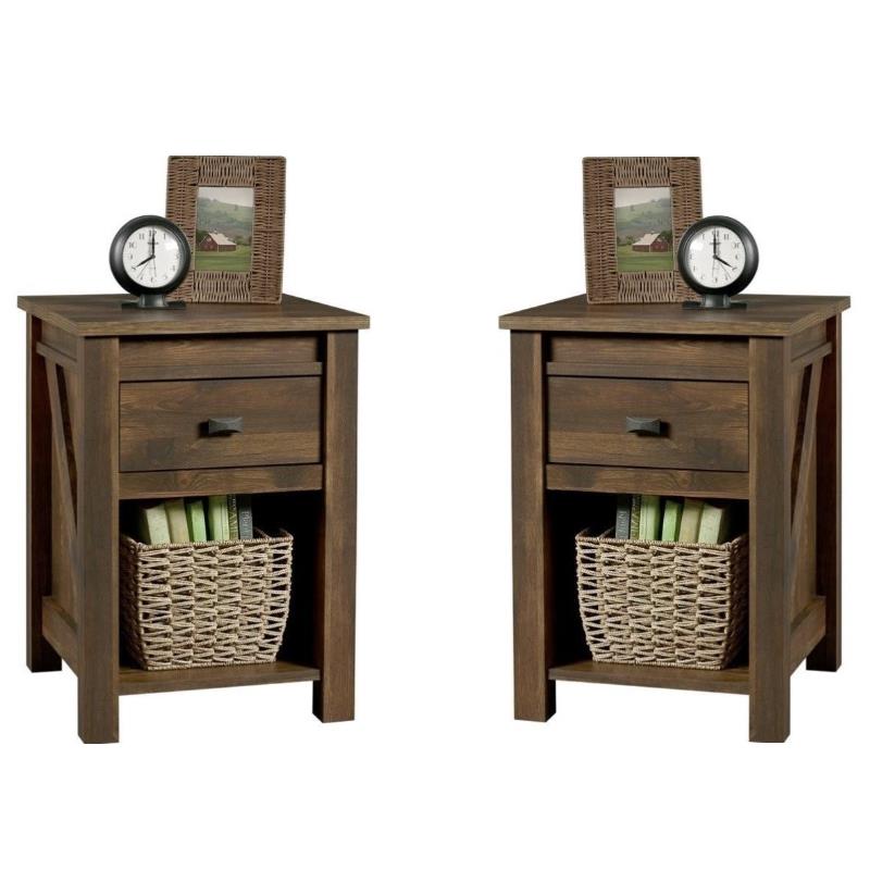 Home Square 2 Piece Bedroom Set with 2 Nightstands in Rustic Finish