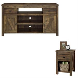 Home Square 2 Piece Living Room Set with 60&quot TV Stand and End Table in Rustic
