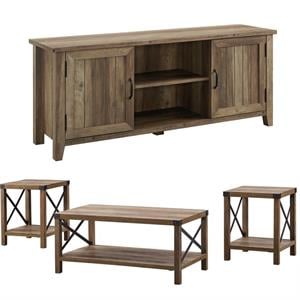 Home Square 2 Piece Set with 58&quot TV Stand and 3 Piece Coffee Table Set in Oak