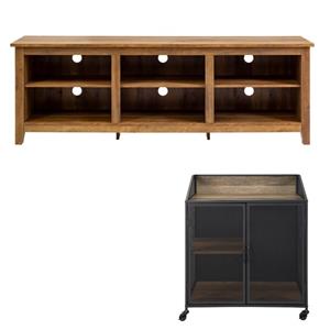 Home Square 2 Piece Set with 70&quot TV Stand and Bar Cabinet in Rustic Oak