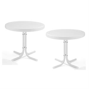 Home Square 2 Piece Metal Patio End Table Set in White
