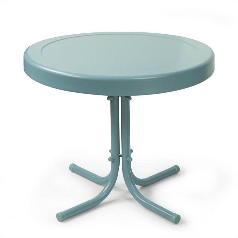 Home Square 2 Piece Metal Patio End Table Set in Caribbean Blue