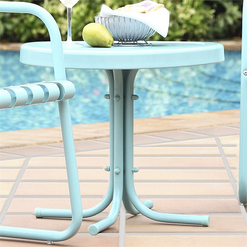 Home Square 2 Piece Metal Patio End Table Set in Caribbean Blue