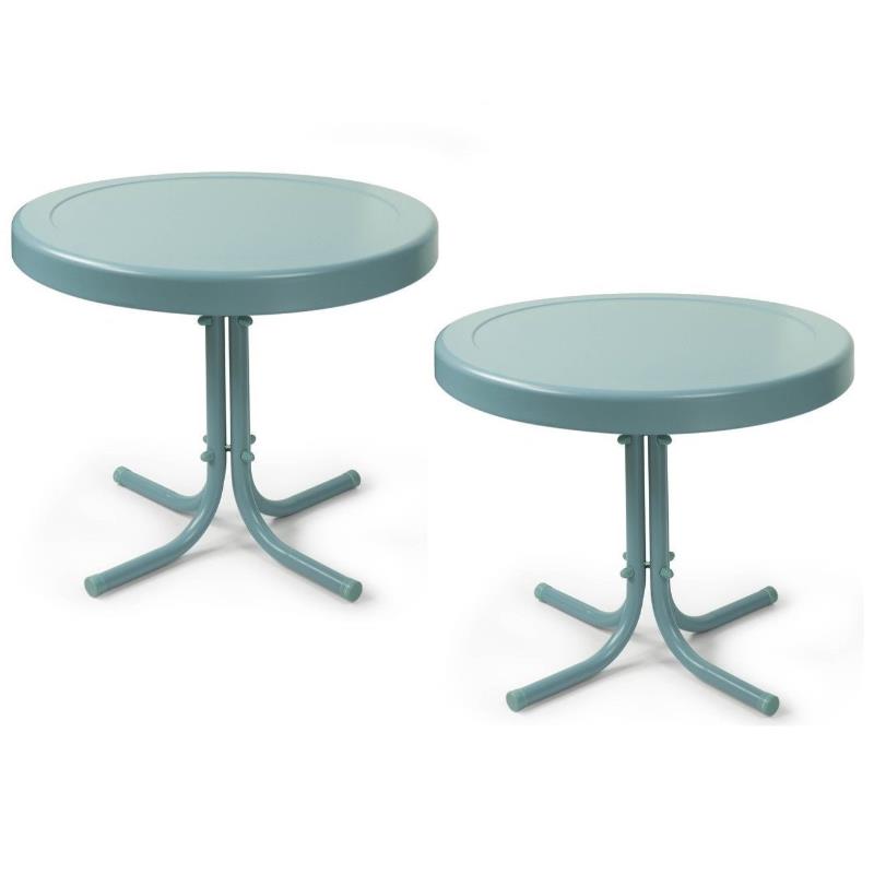 Home Square 2 Piece Metal Patio End Table Set in Caribbean Blue