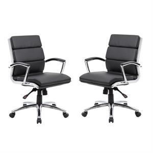 Home Square 2 Piece CaressoftPlus Executive Mid-Back Chair Set in Black