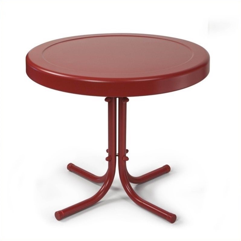 Home Square 2 Piece Metal Patio End Table Set in Coral Red
