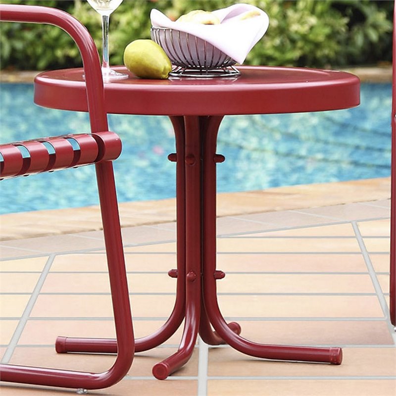 Home Square 2 Piece Metal Patio End Table Set in Coral Red
