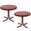Home Square 2 Piece Metal Patio End Table Set in Coral Red