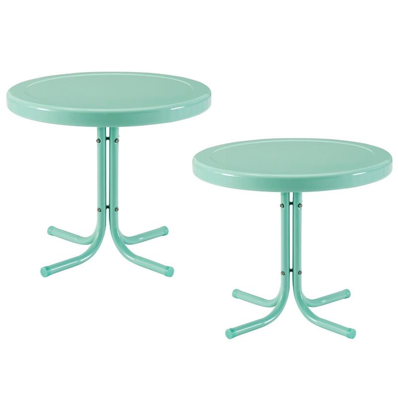 Home Square 2 Piece Metal Patio End Table Set in Aqua Blue