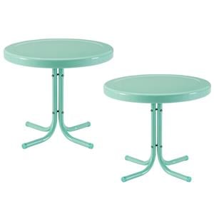 Home Square 2 Piece Metal Patio End Table Set in Aqua Blue