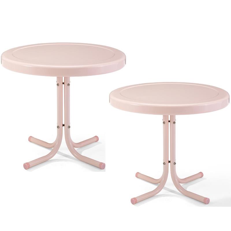 Home Square 2 Piece Metal Patio End Table Set in Pink