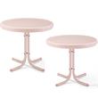 Home Square 2 Piece Metal Patio End Table Set in Pink