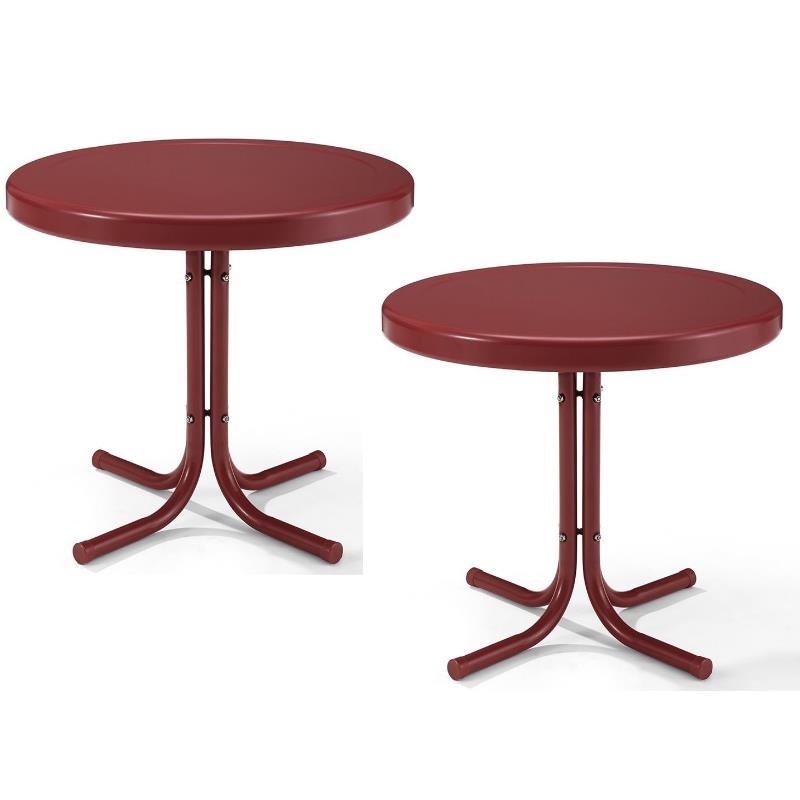 Home Square 2 Piece Metal Patio End Table Set in Red