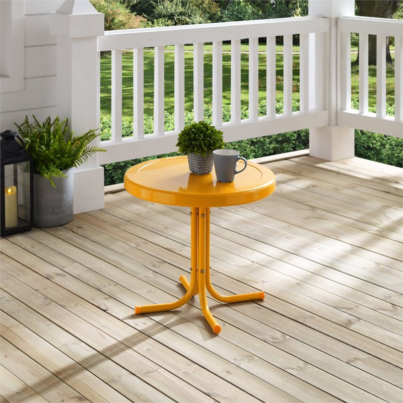 Home Square 2 Piece Metal Patio End Table Set in Tangerine