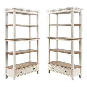 Home Square 4 Shelf Bookcase Set in Antique White and Brown (Set of 2)