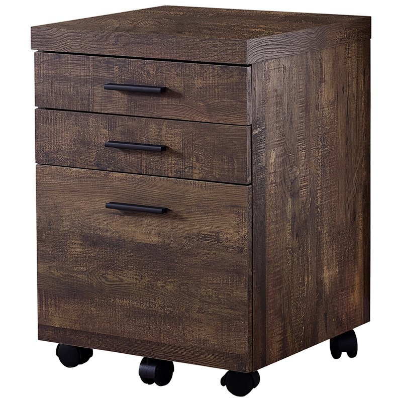 Home Square 3 Drawer Vertical Mobile Filing Cabinet Set in Brown (Set of 2)