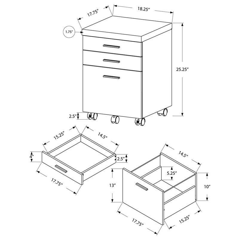 Home Square 3 Drawer Vertical Mobile Filing Cabinet Set in Brown (Set of 2)