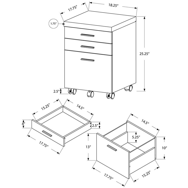Home Square 3 Drawer Vertical Mobile Filing Cabinet Set in Gray (Set of 2)