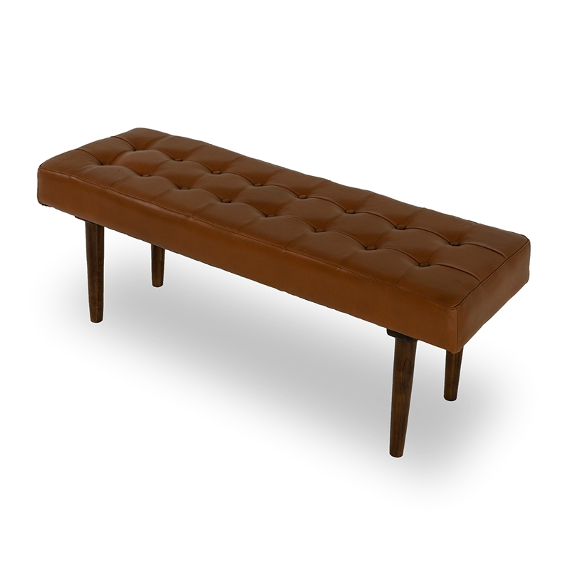 Home Square 2 Piece Benji Genuine Leather Bench Set in Cognac/Tan Brown