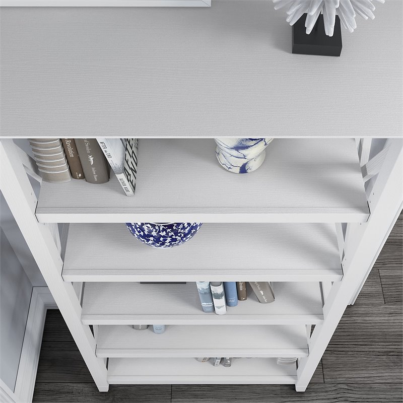 Home Square 5 Shelf Wood Bookcase Set in Pure White Oak (Set 0f 2)