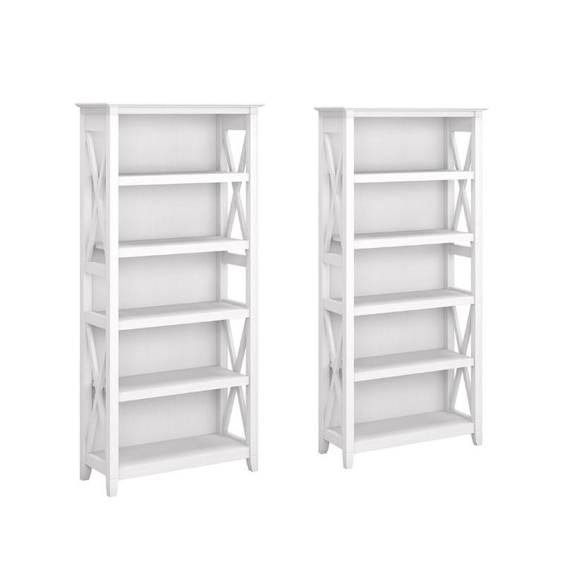 Home Square 5 Shelf Wood Bookcase Set in Pure White Oak (Set 0f 2)