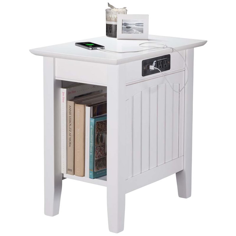 Home Square 2 Piece Nantucket Charger Wood Chair Side Table Set in White