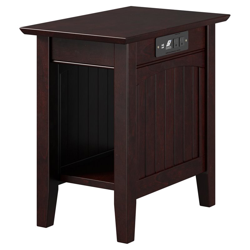 Home Square 2 Piece Nantucket Solid Wood Charger End Table Set in Espresso
