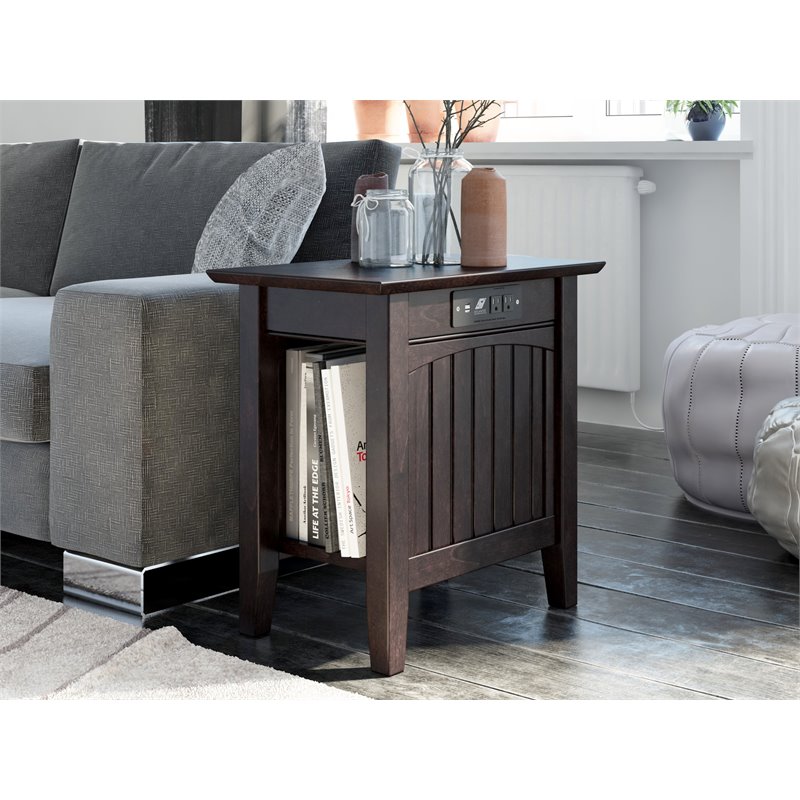 Home Square 2 Piece Nantucket Solid Wood Charger End Table Set in Espresso